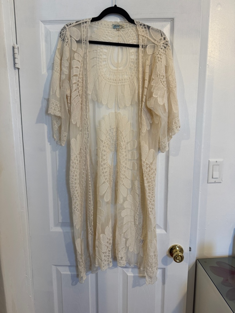 Rebellion Cream Crochet Open-Front Cardigan